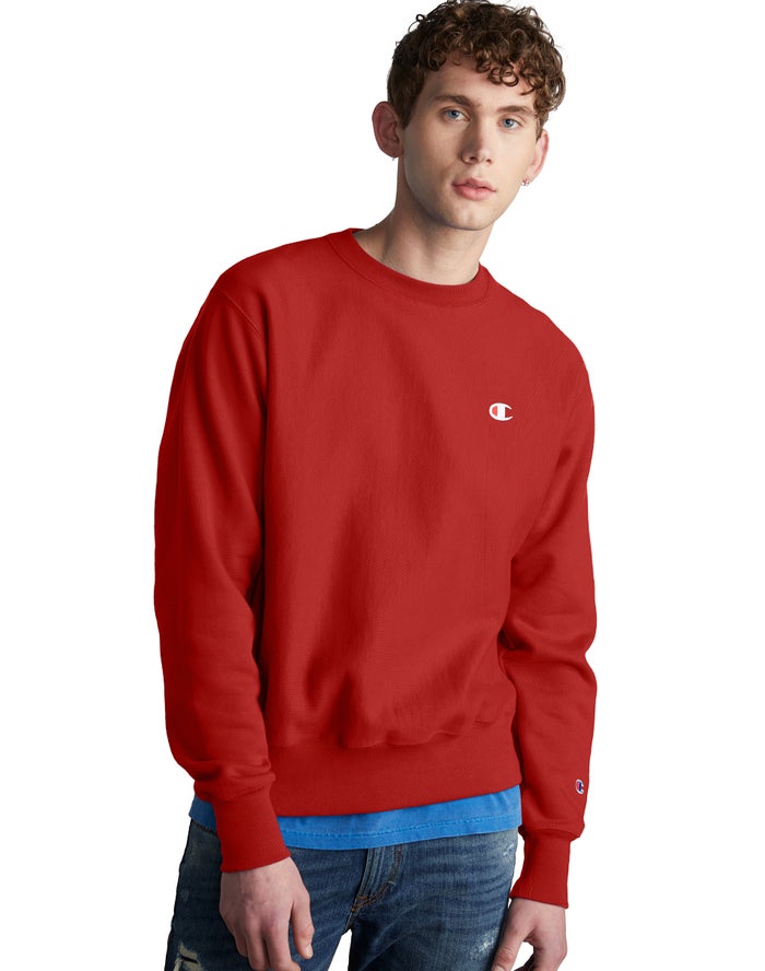 Champion Reverse Weave Crew Red Sweatshirt Mens - South Africa DKSAVM206